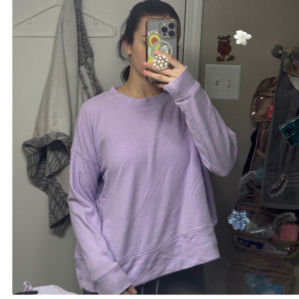 Aerie Oversized Textured Crewneck Sweatshirt Lavender XS